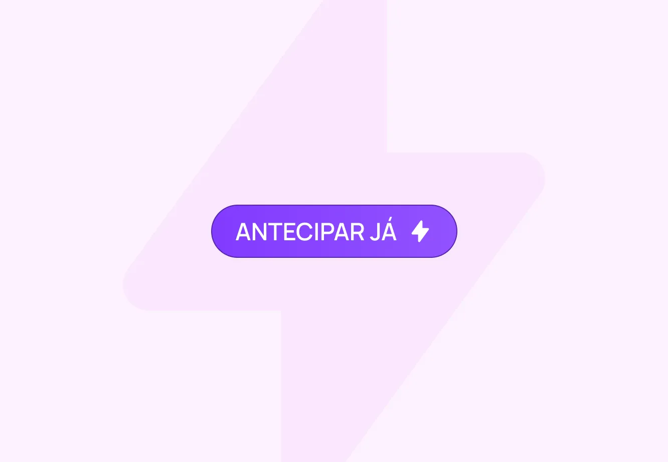 Botão de destaque "Antecipar já" sobre fundo com elemento gráfico em formato de raio